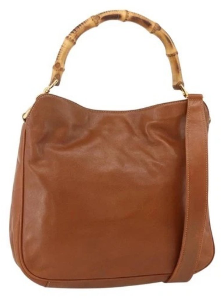 Gucci Bamboo Shoulder Bag Leather 2way Brown Gold 001 0166 1638 Auth Kk652
